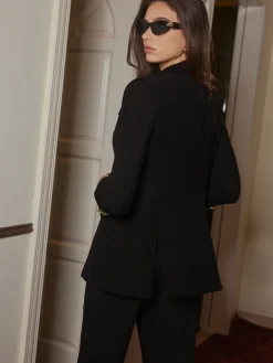 V-Neck Metal-Button Split Blazer