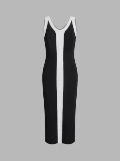 V-Neck Monochrome Long Dress