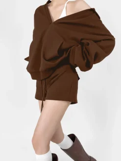 V-Neck Oversized-Pocket Hoodie