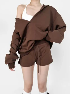 V-Neck Oversized-Pocket Hoodie