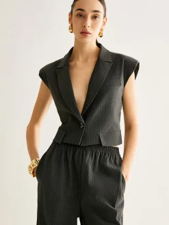V-Neck Pinstripe Button Vest