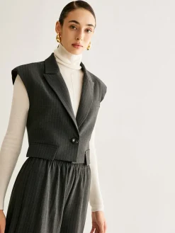 V-Neck Pinstripe Button Vest