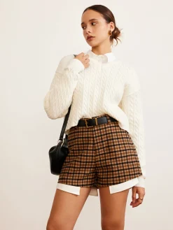 V-Neck Plain Cable Sweater