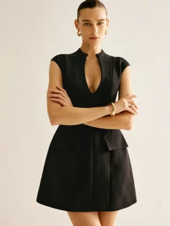 V-Neck Plain Piping Tank Dress