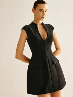 V-Neck Plain Piping Tank Dress
