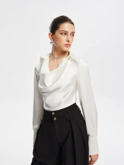 V-Neck Pleated Long Sleeve Blouse