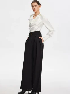 V-Neck Pleated Long Sleeve Blouse