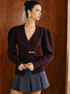 V-Neck Puff-Sleeve Cardigan