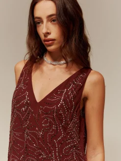 V-Neck  Rhinestone Split Tank Dress