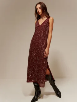 V-Neck  Rhinestone Split Tank Dress