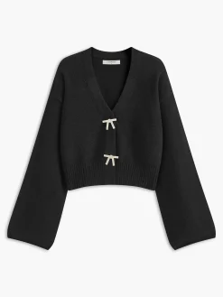 V-Neck Rhinestone-Bow Cardigan