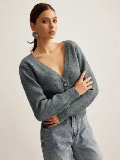 V-Neck Ribbed Split Slim Cardigan