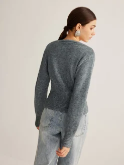 V-Neck Ribbed Split Slim Cardigan