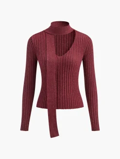 V-Neck Ribbon Sweater