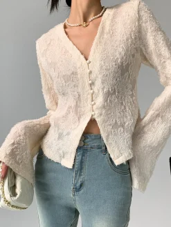 V-Neck Ruffle Long Sleeve Blouse