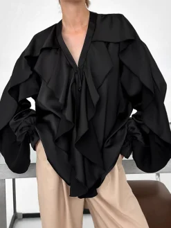 V-Neck Ruffle Thin Blouse