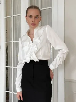 V-Neck Ruffle Thin Shirt