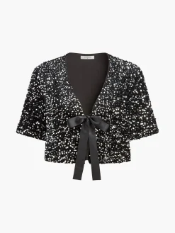 V-Neck Sequins Bow Blouse