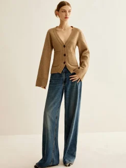 V-Neck Split Button Cardigan