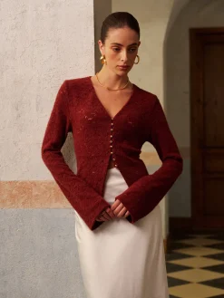 V-Neck Split Lace Blouse