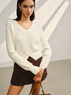V-Neck Split Short Sweater