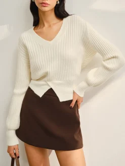 V-Neck Split Short Sweater