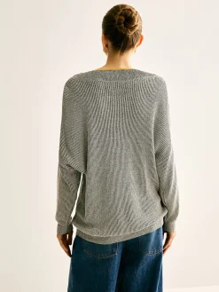 V-Neck Two-Tone Rib Knit Top