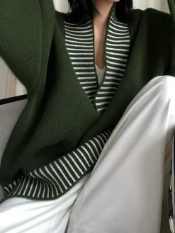 V-Neck Two-Tone Striped Sweater