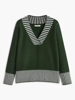 V-Neck Two-Tone Striped Sweater