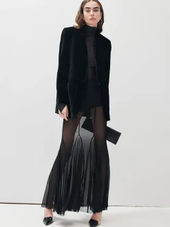 V-Neck Velvet Button Blazer