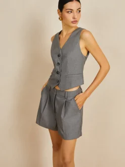 V-neck Woven Fabric Casual Shorts Set