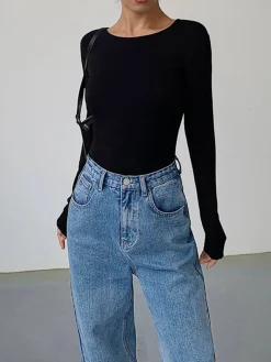 V-Shape Open Back Long Sleeve Shirt