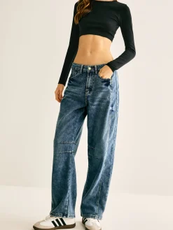 Washed Denim Scimitar Jeans