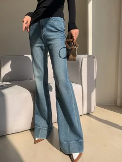 Washed Slim Draped Denim Pants