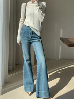 Washed Slim Draped Denim Pants