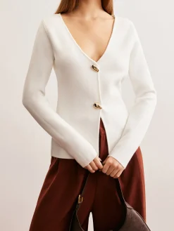 Waterdrop-Button V-Neck Cardigan