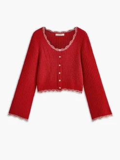 Wave Trim Breasted Cardigan