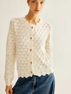 Wave Trim Hollow Out Cardigan