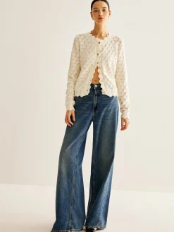 Wave Trim Hollow Out Cardigan