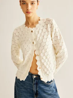 Wave Trim Hollow Out Cardigan