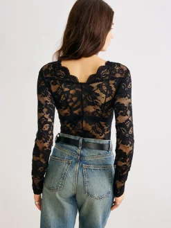 Wave Trim Lace Panel Bodysuit