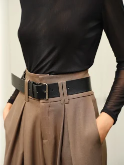 Wide-Leg Pleated Belted Pants