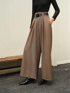 Wide-Leg Pleated Belted Pants