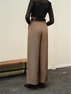 Wide-Leg Pleated Belted Pants