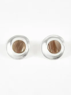 Wood Grain Silver Stud Earrings