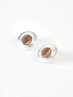 Wood Grain Silver Stud Earrings