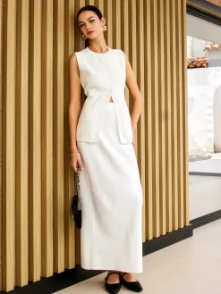 Wool Blends Knitted Split Button Skirt Set