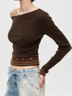 Wool-Blend Asymmetrical Crop Knit Top