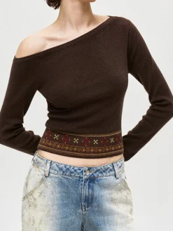 Wool-Blend Asymmetrical Crop Knit Top