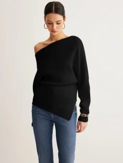 Wool-Blend Asymmetrical Neck Knit Top